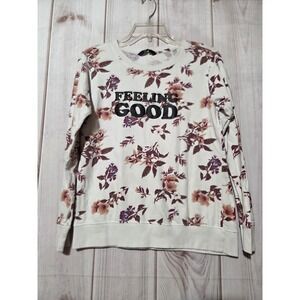 DNMX Womens Floral Feeling Good Graphic Sweatshirt White Purple Size Large